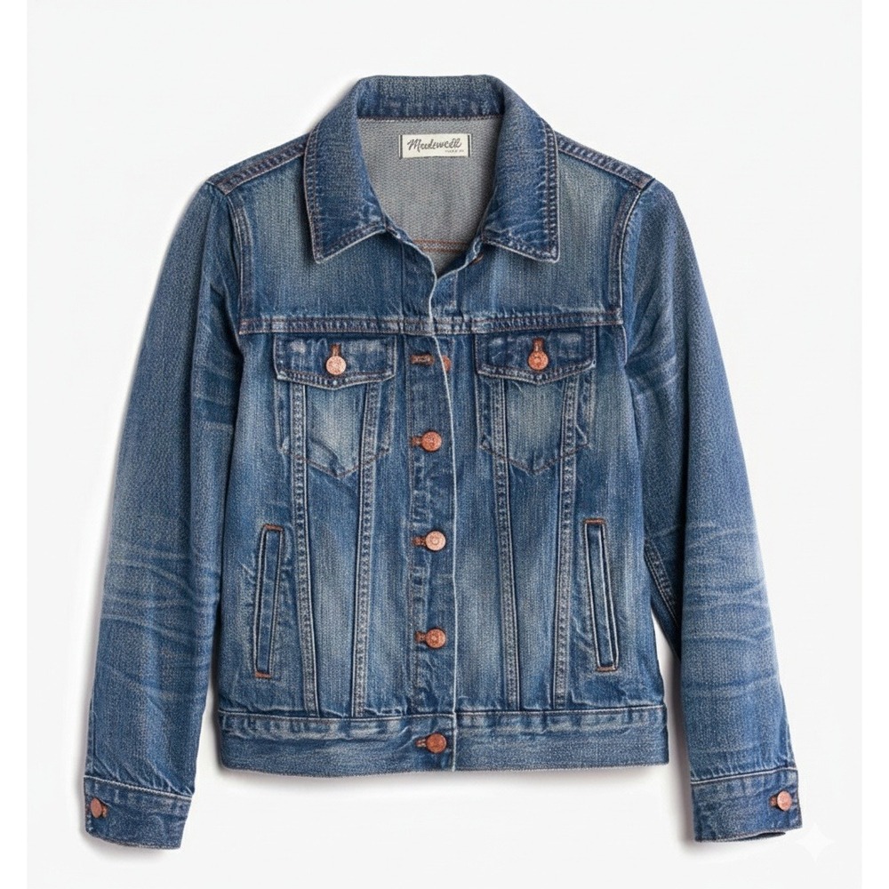 MADEWELL The Jean Jacket in Pinter Wash Copper Buttons Womens S Blue Denim